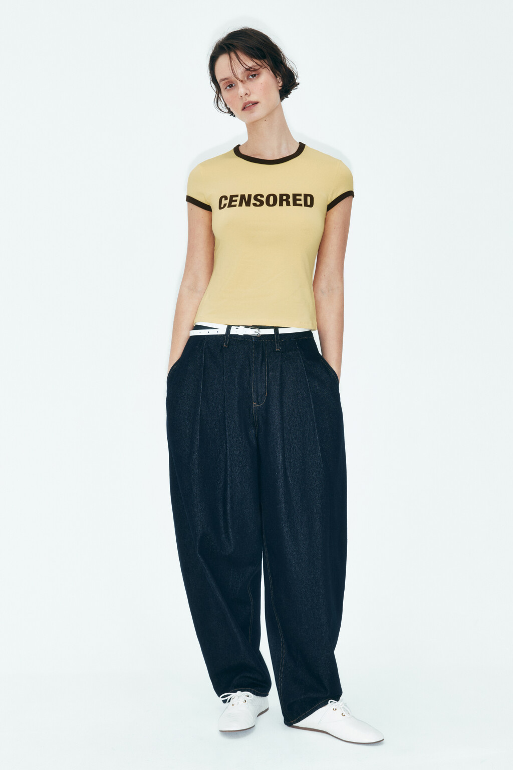 Футболка хлопковая облегающая с принтом и кантом - цвет желтый - 5