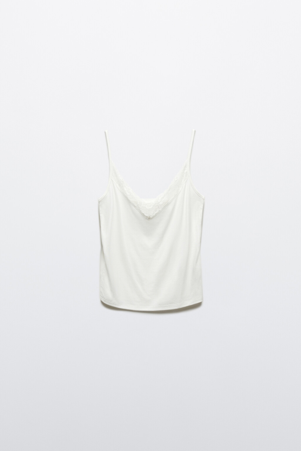 Майка-топ с кружевом и лиоцеллом - цвет белый - 1