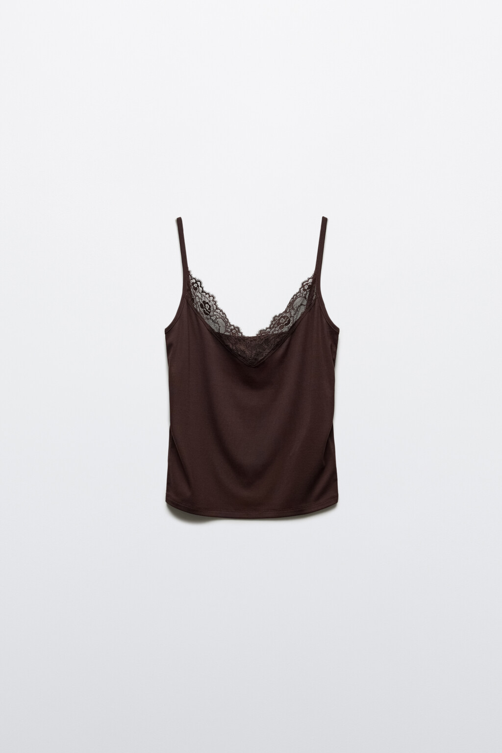 Майка-топ с кружевом и лиоцеллом - цвет коричневый - 1