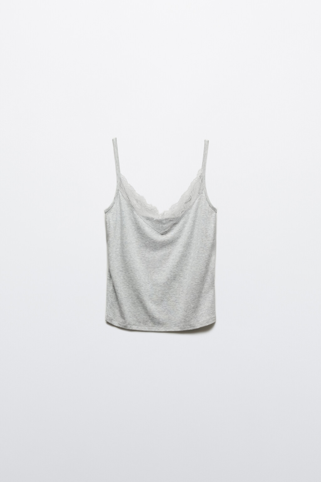 Майка-топ с кружевом и лиоцеллом - цвет серый - 1