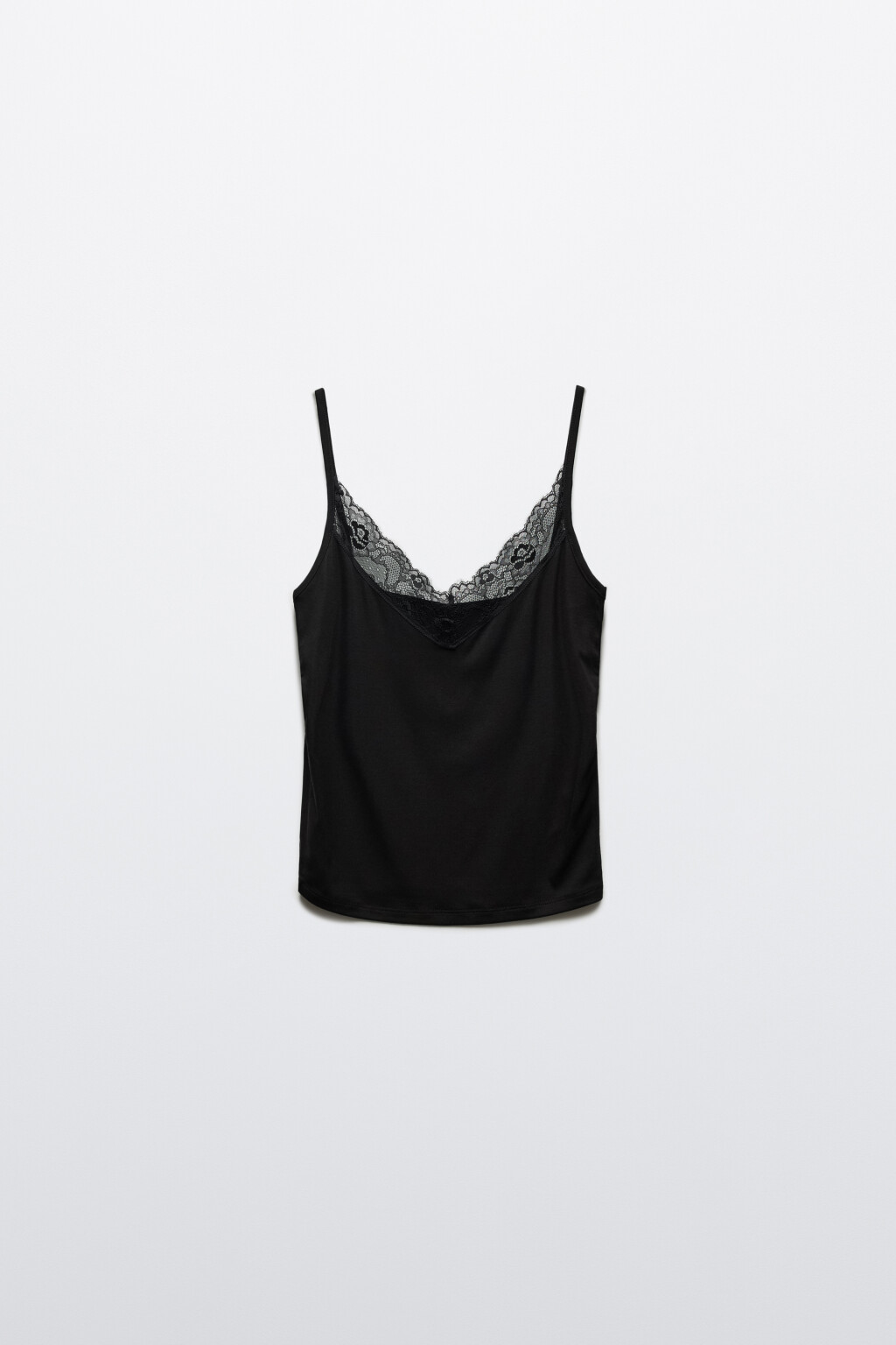 Майка-топ с кружевом и лиоцеллом - цвет черный - 1
