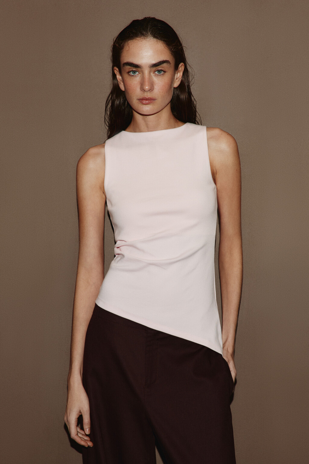 Майка-топ облегающая с асимметричным низом - цвет розовый - 3