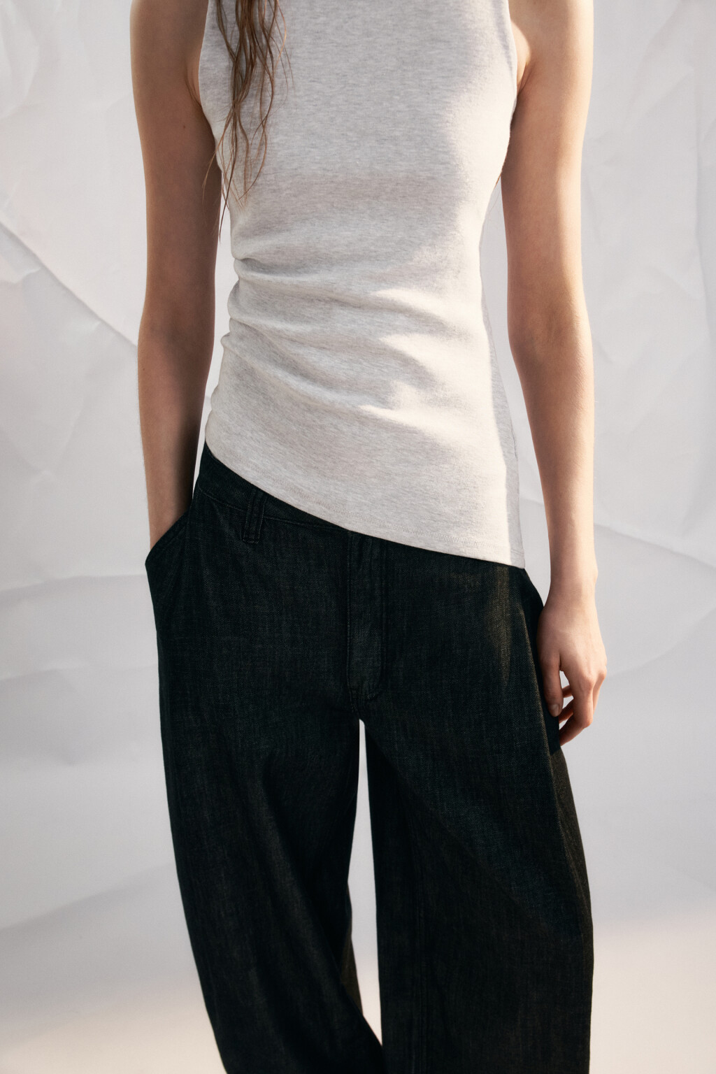 Майка-топ облегающая с асимметричным низом - цвет серый - 5