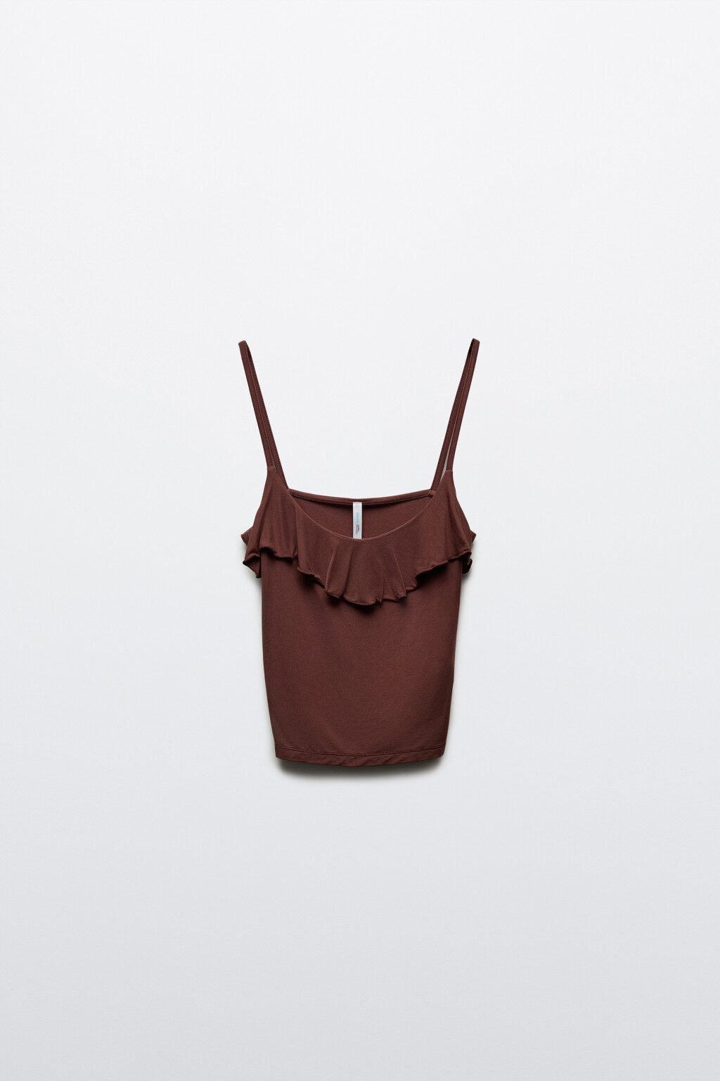 Майка-топ облегающая на тонких бретелях с оборками - цвет коричневый - 7