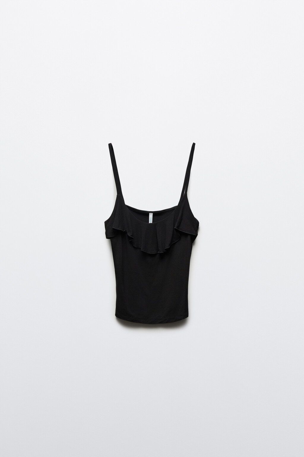 Майка-топ облегающая на тонких бретелях с оборками - цвет черный - 7