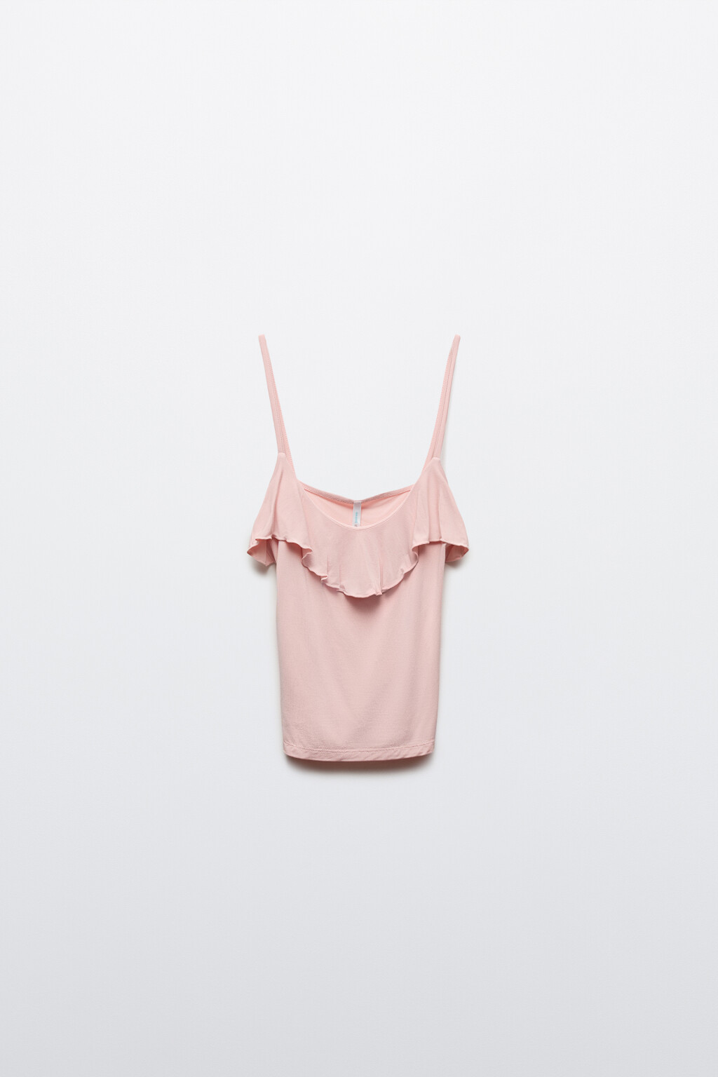 Майка-топ облегающая на тонких бретелях с оборками - цвет розовый - 1