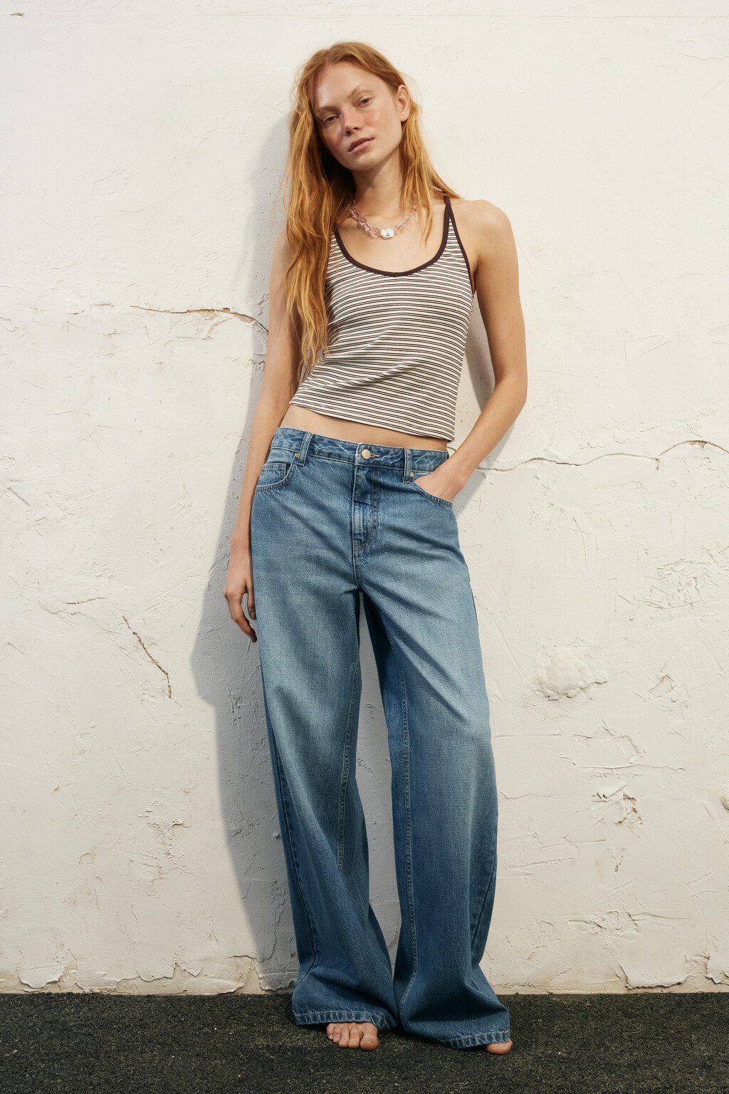 Топ-халтер облегающий хлопковый в полоску - цвет коричневый - 6