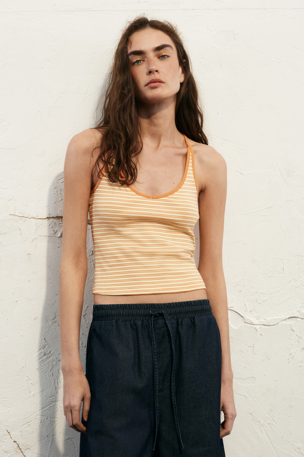 Топ-халтер облегающий хлопковый в полоску - цвет мультиколор - 2