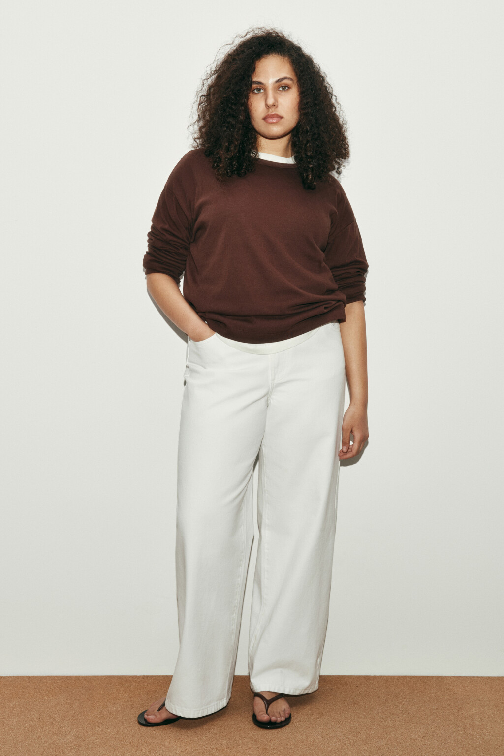 Лонгслив свободный базовый - цвет коричневый - 4