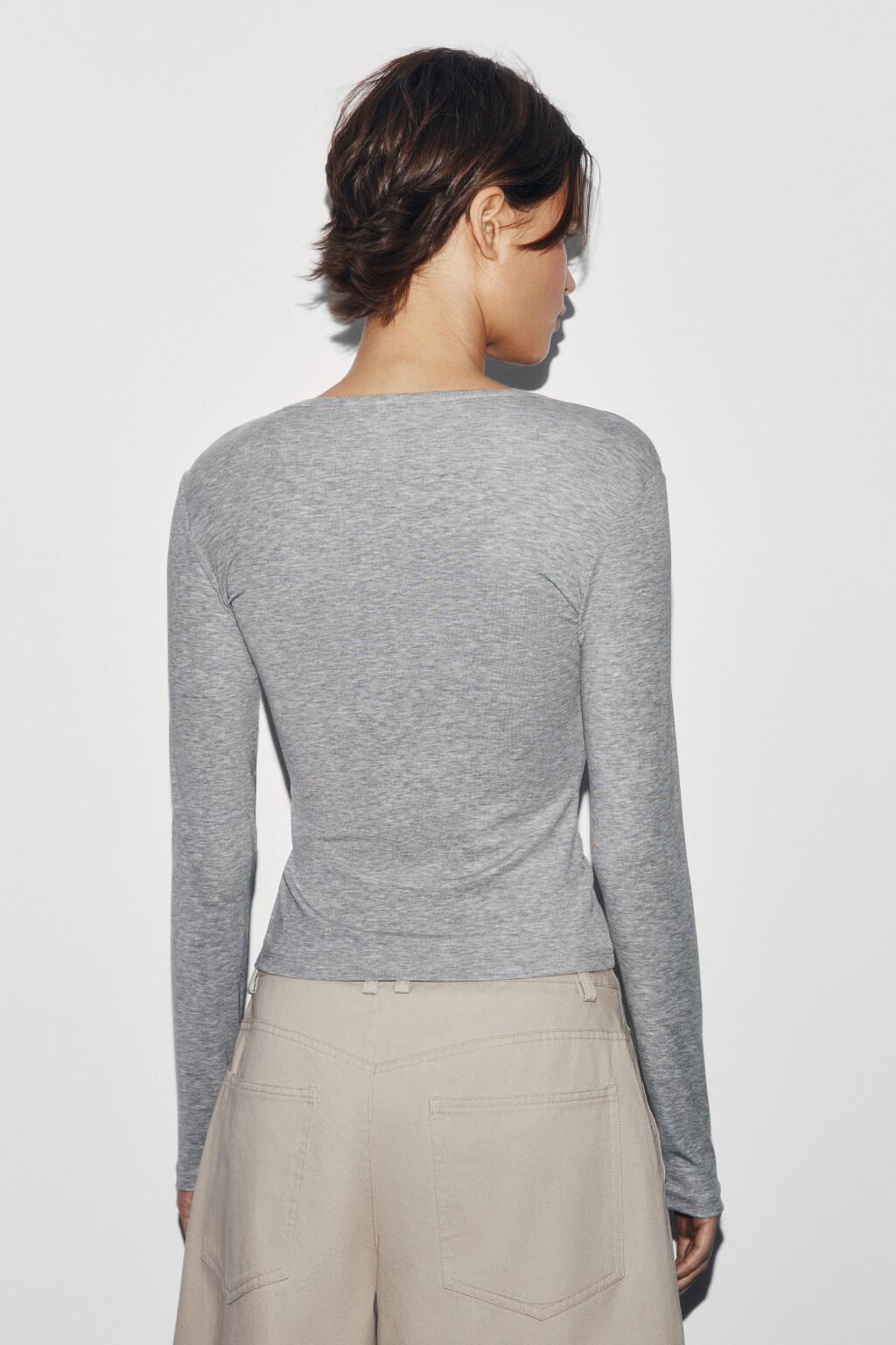 Лонгслив облегающий из лиоцелла - цвет серый - 3