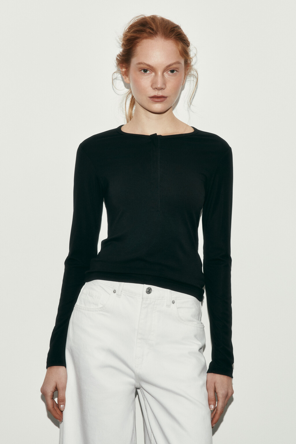 Лонгслив облегающий из лиоцелла - цвет черный - 2