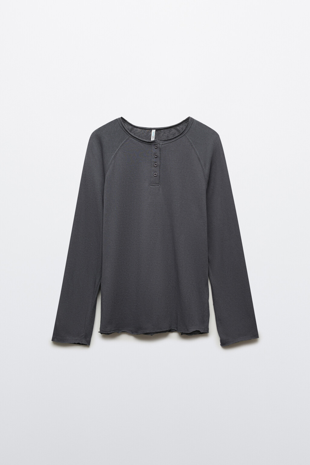 Лонгслив хенли с необработанными краями - цвет серый - 1