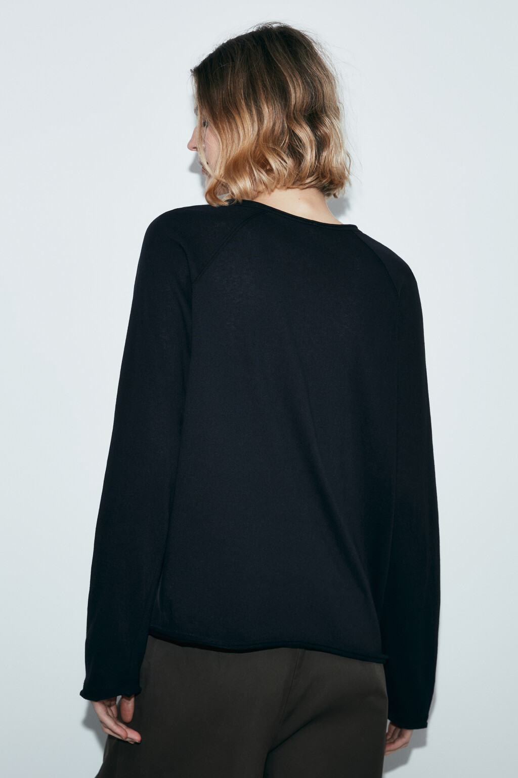 Лонгслив хенли с необработанными краями - цвет черный - 3