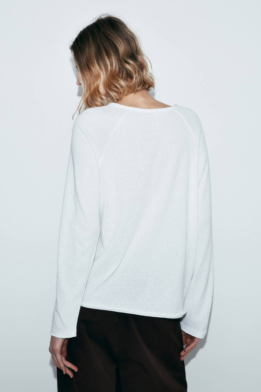 Лонгслив хенли с необработанными краями - цвет молочный - 3