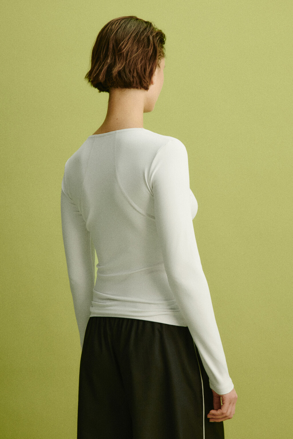 Лонгслив облегающий на молнии с прострочками - цвет белый - 4