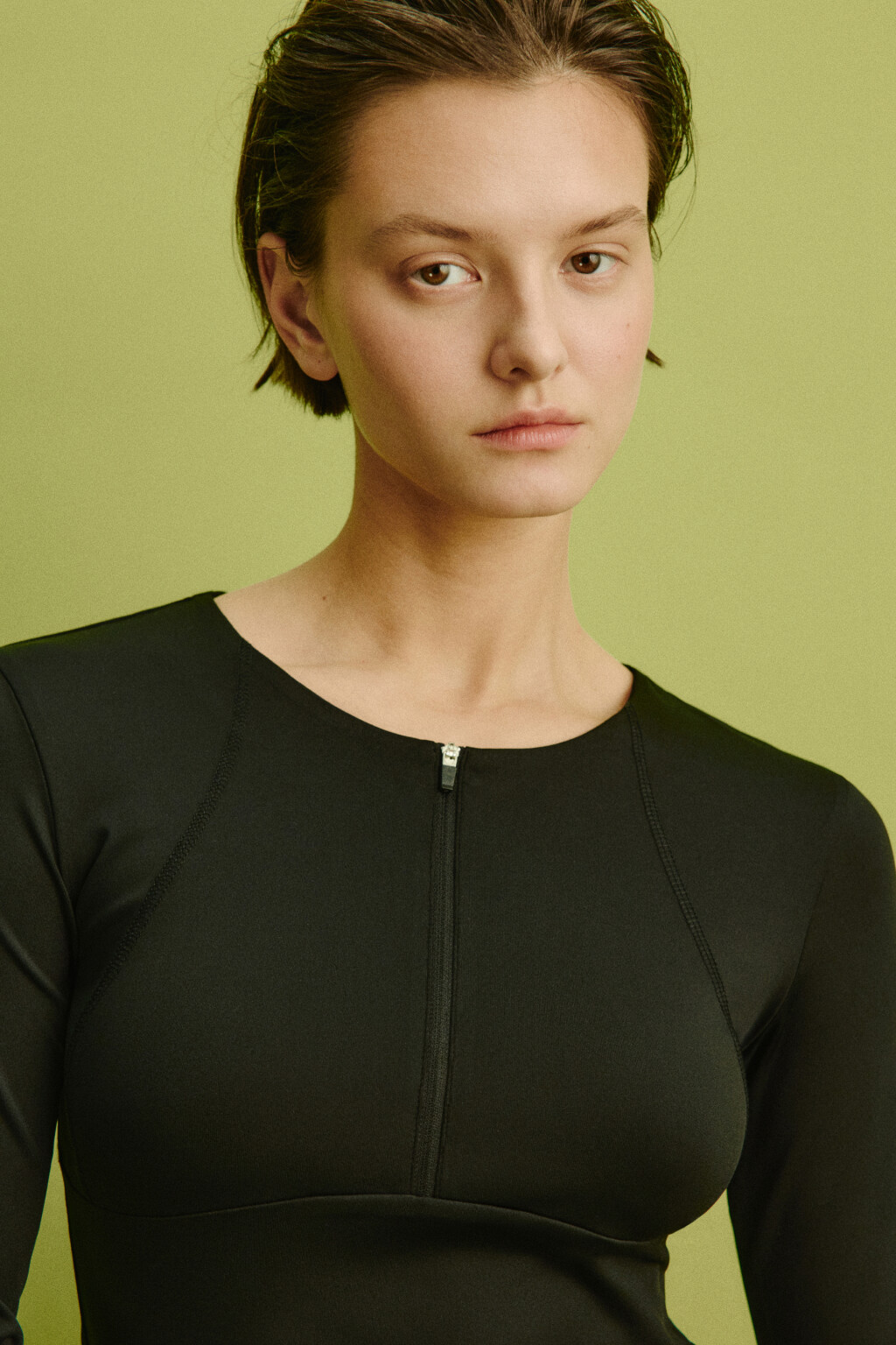Лонгслив облегающий на молнии с прострочками - цвет черный - 5