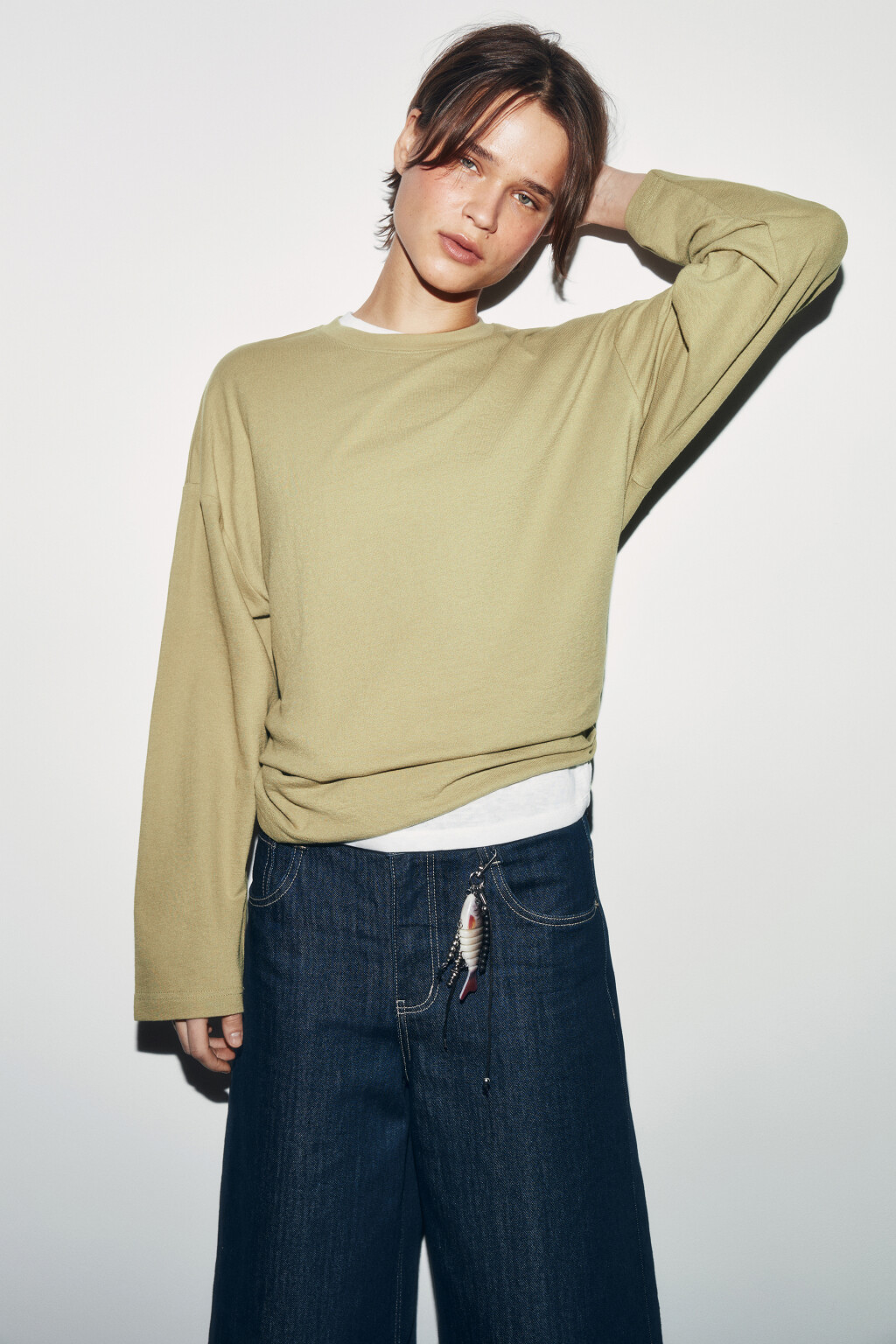 Лонгслив хлопковый базовый - цвет зеленый - 2