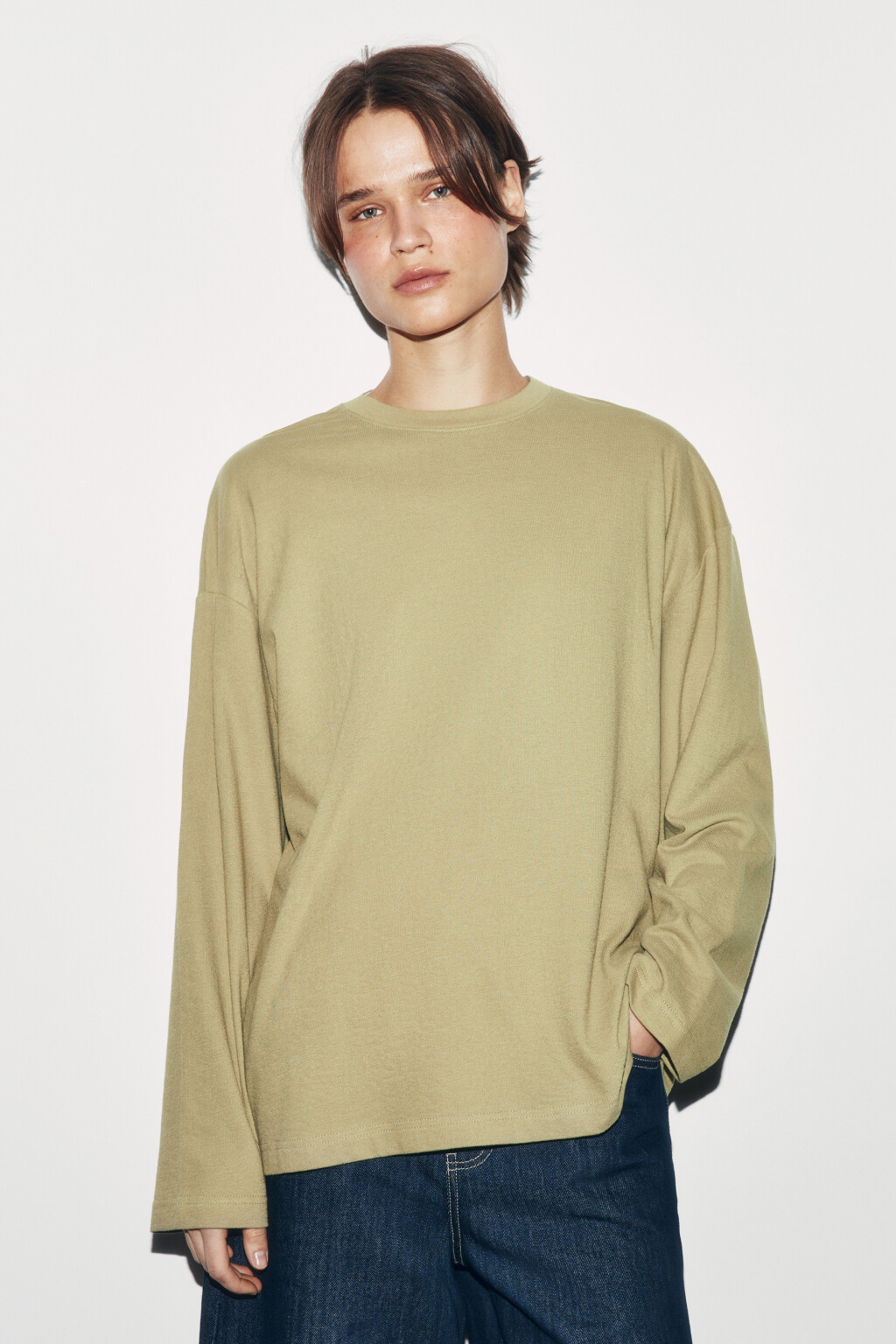 Лонгслив хлопковый базовый - цвет зеленый - 3