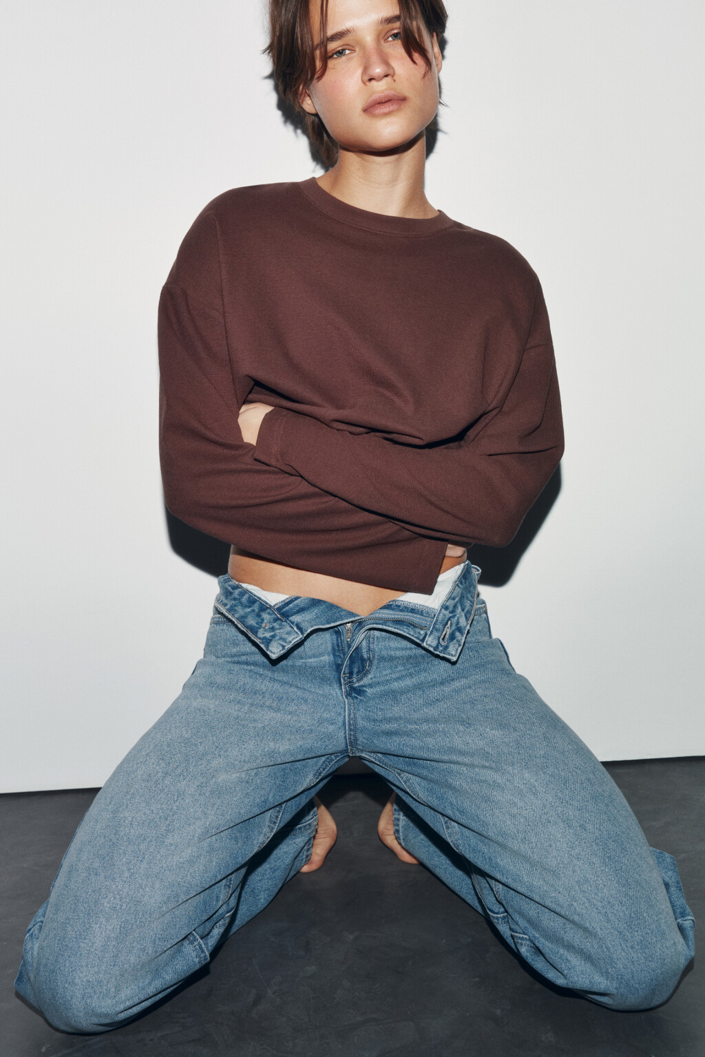 Лонгслив хлопковый базовый - цвет коричневый - 1