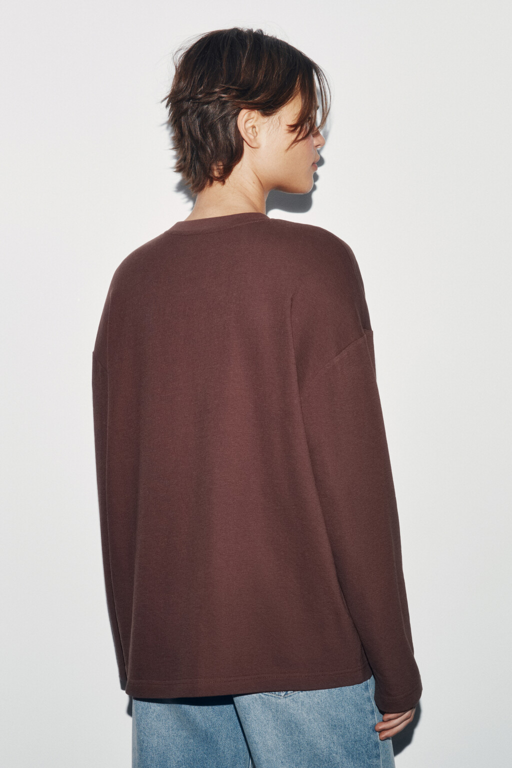 Лонгслив хлопковый базовый - цвет коричневый - 3