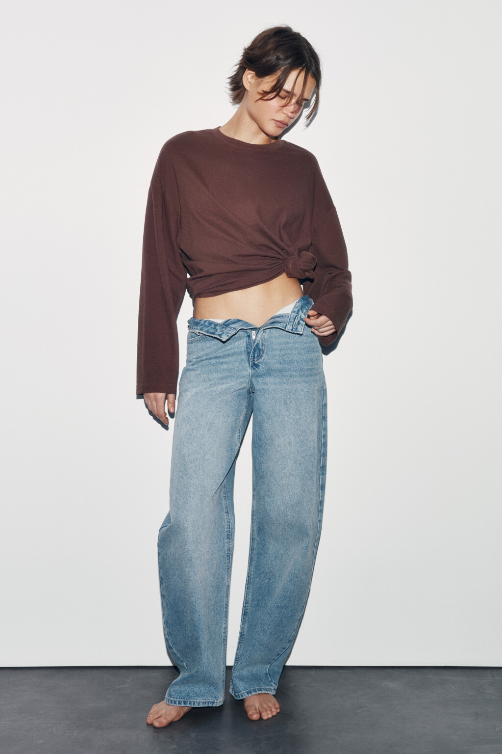 Лонгслив хлопковый базовый - цвет коричневый - 4