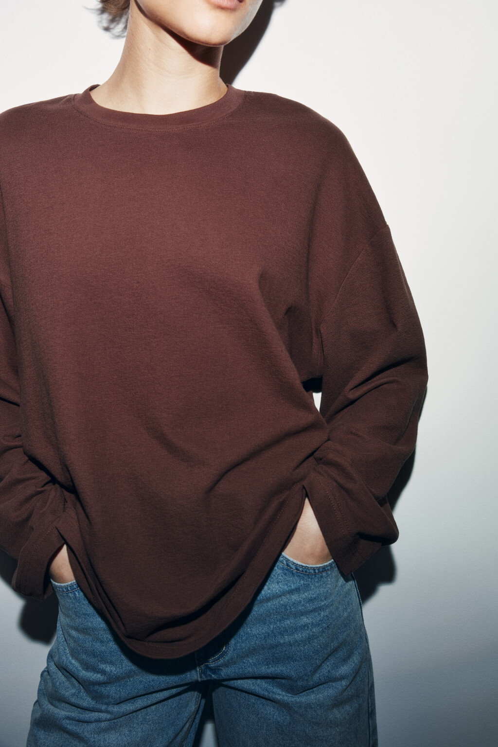 Лонгслив хлопковый базовый - цвет коричневый - 5
