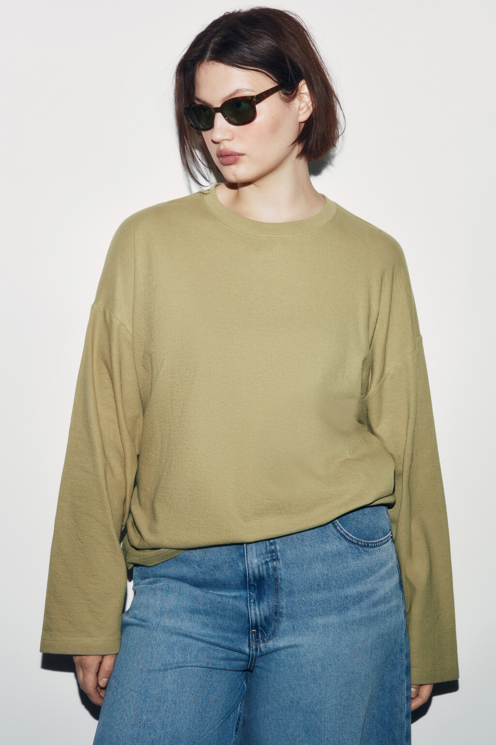 Лонгслив хлопковый базовый - цвет зеленый - 1