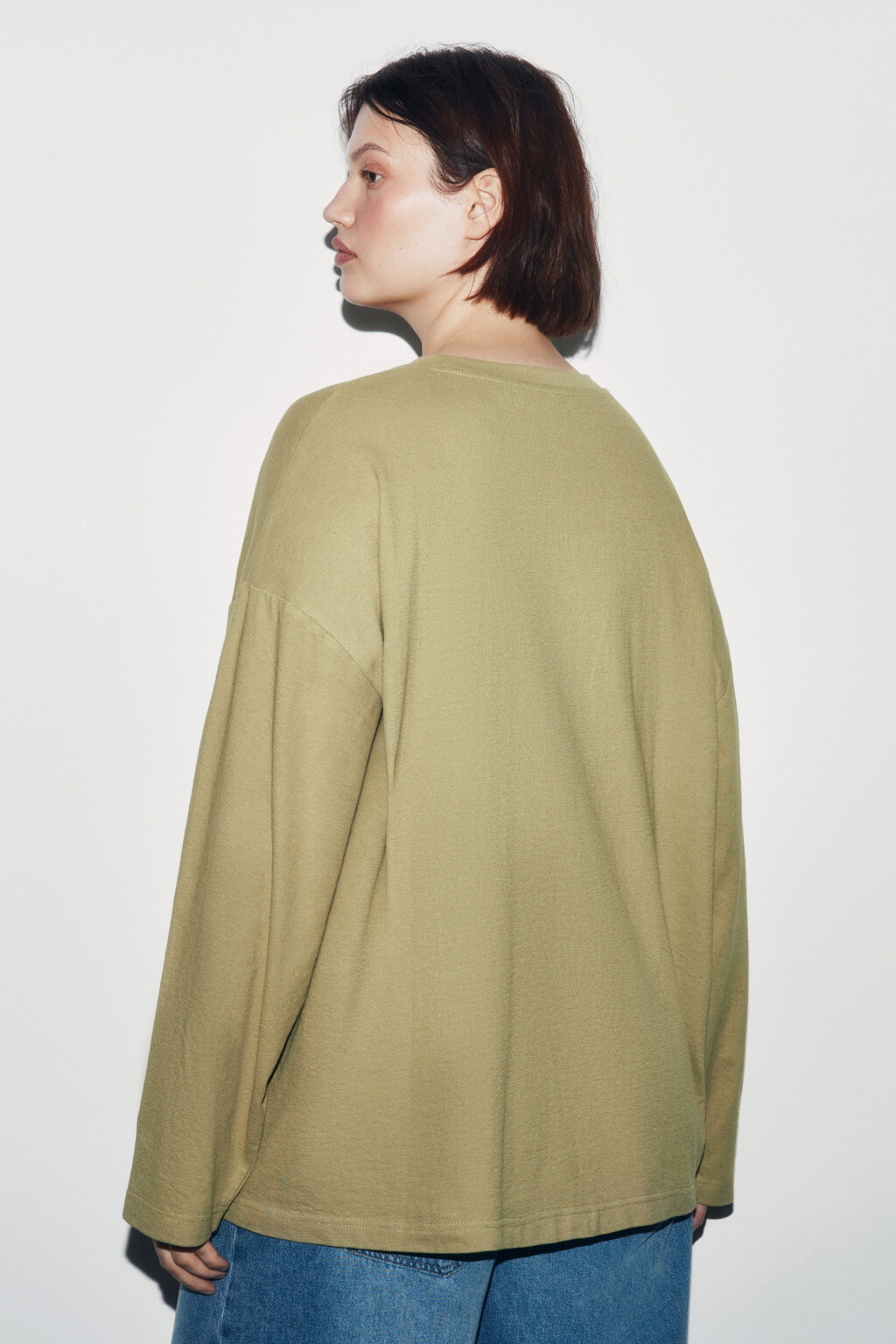 Лонгслив хлопковый базовый - цвет зеленый - 3