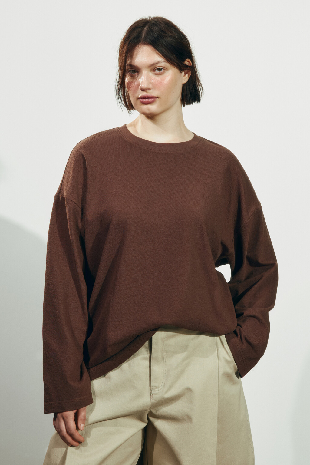 Лонгслив хлопковый базовый - цвет коричневый - 2
