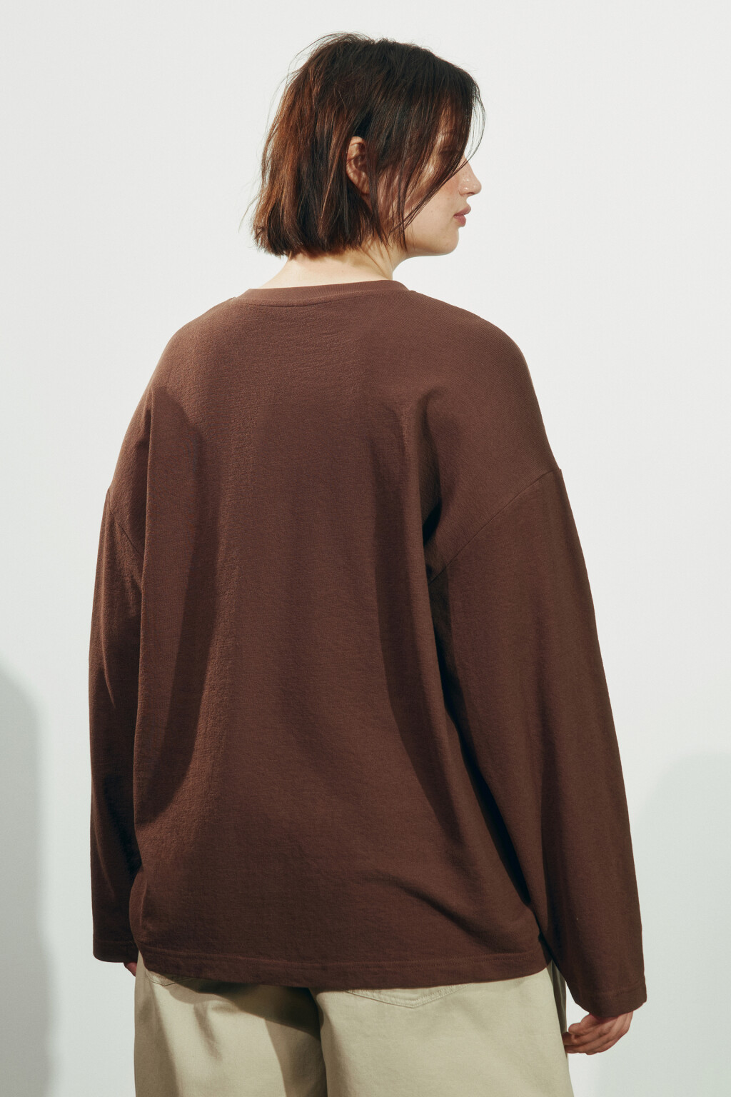 Лонгслив хлопковый базовый - цвет коричневый - 3