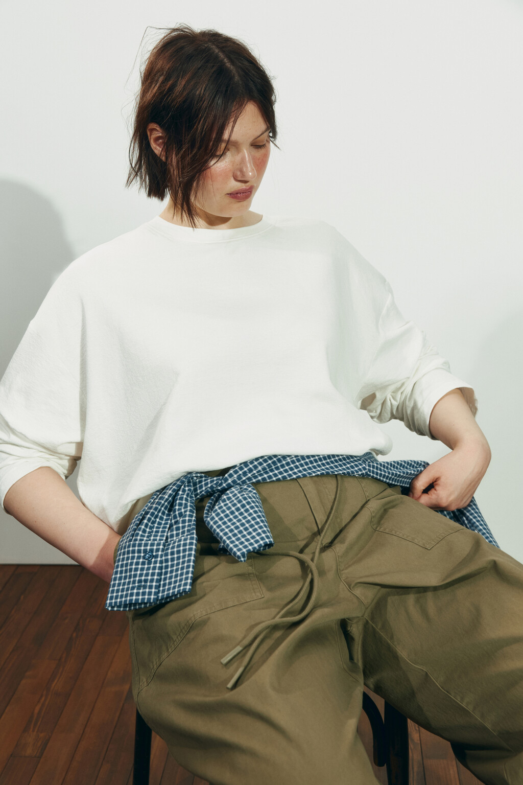 Лонгслив хлопковый базовый - цвет молочный - 1