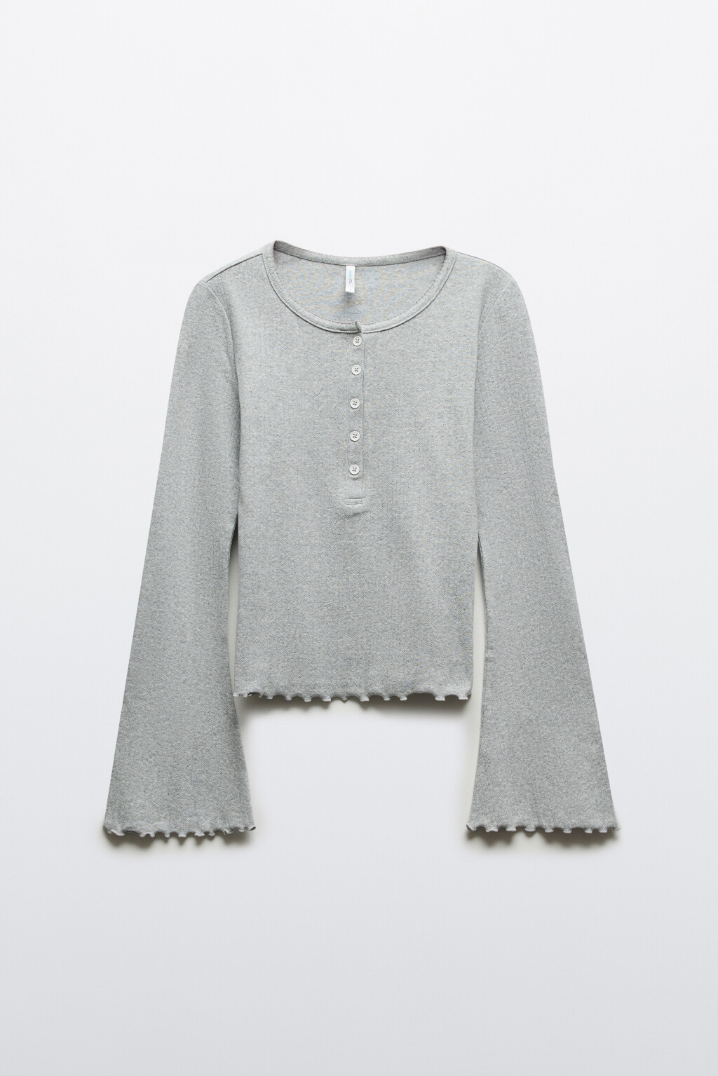 Лонгслив хлопковый на пуговицах с волнистыми краями - цвет серый - 7