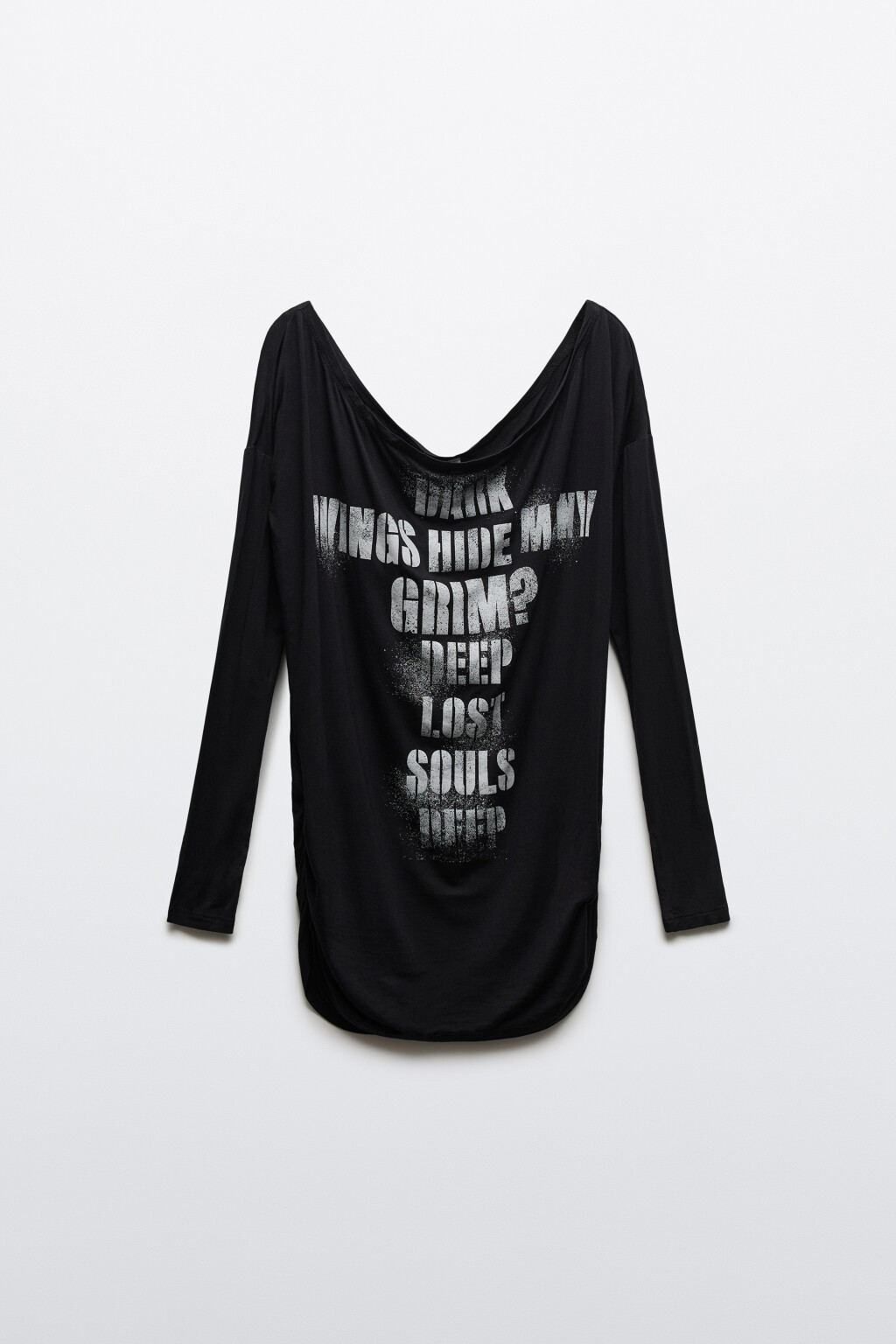 Лонгслив с открытыми плечами и принтом - цвет черный - 7