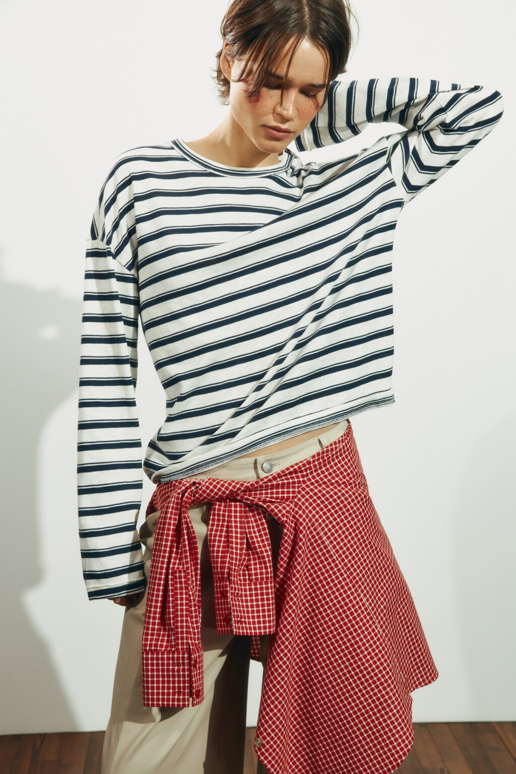 Лонгслив оверсайз в полоску - цвет синий - 1