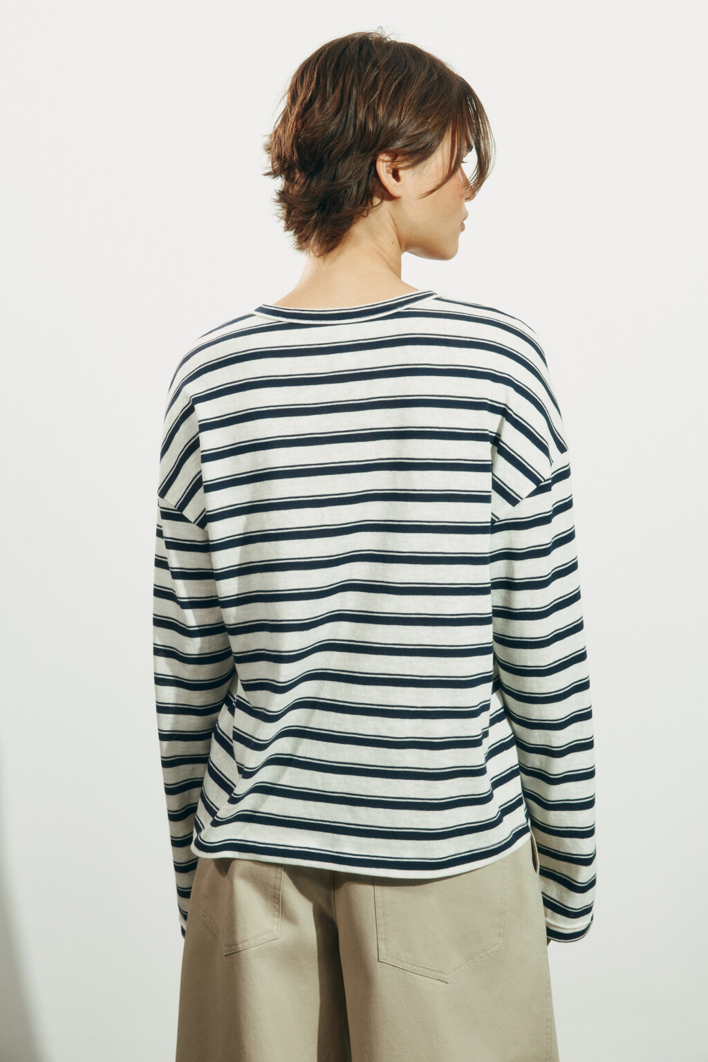 Лонгслив оверсайз в полоску - цвет синий - 3