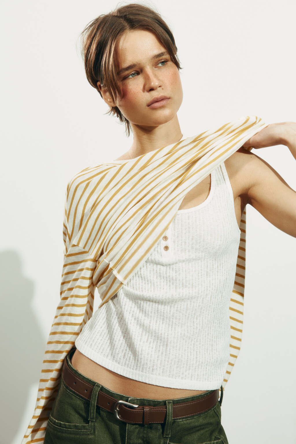 Лонгслив оверсайз в полоску - цвет желтый - 1