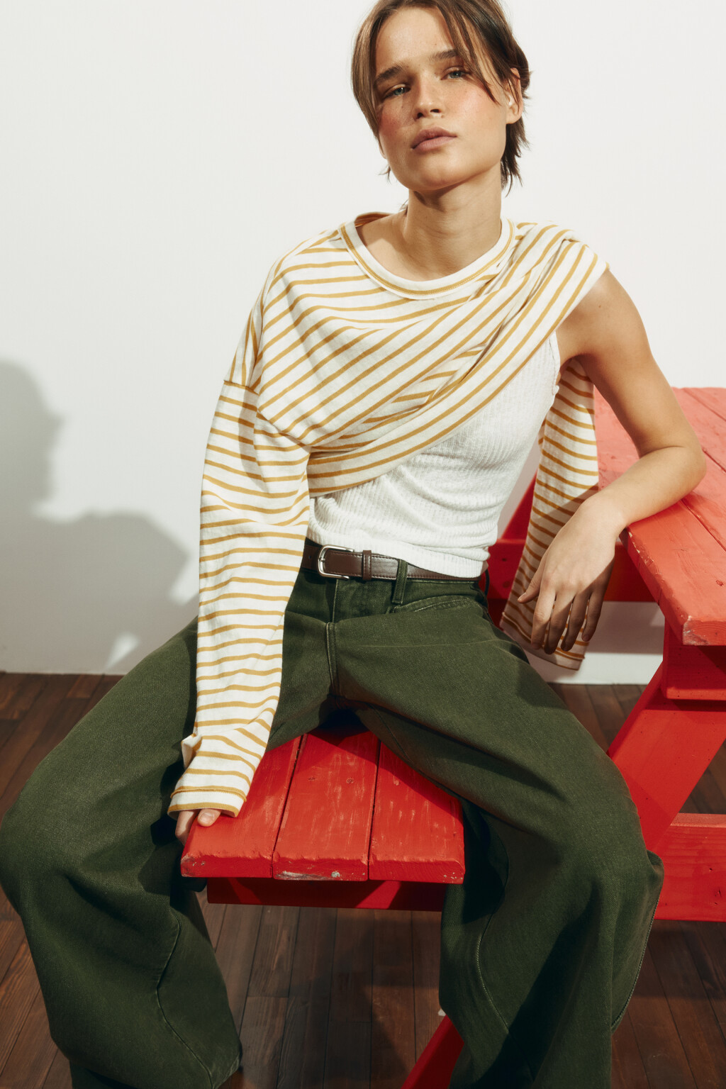 Лонгслив оверсайз в полоску - цвет желтый - 2