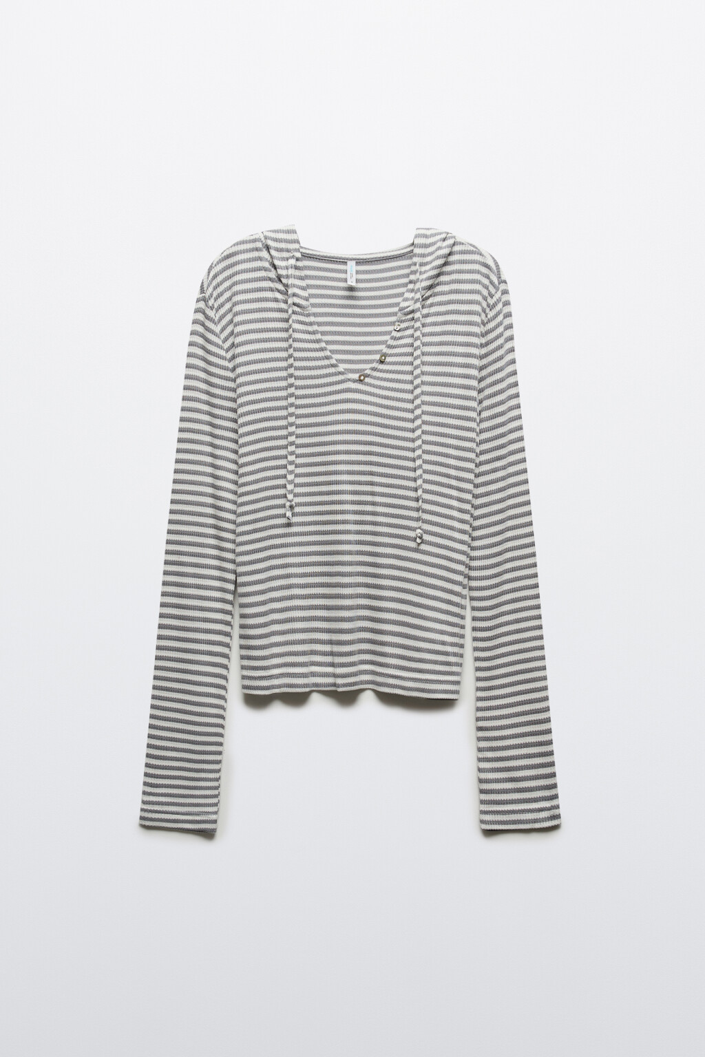 Лонгслив свободный на шнуровке с капюшоном - цвет серый - 1