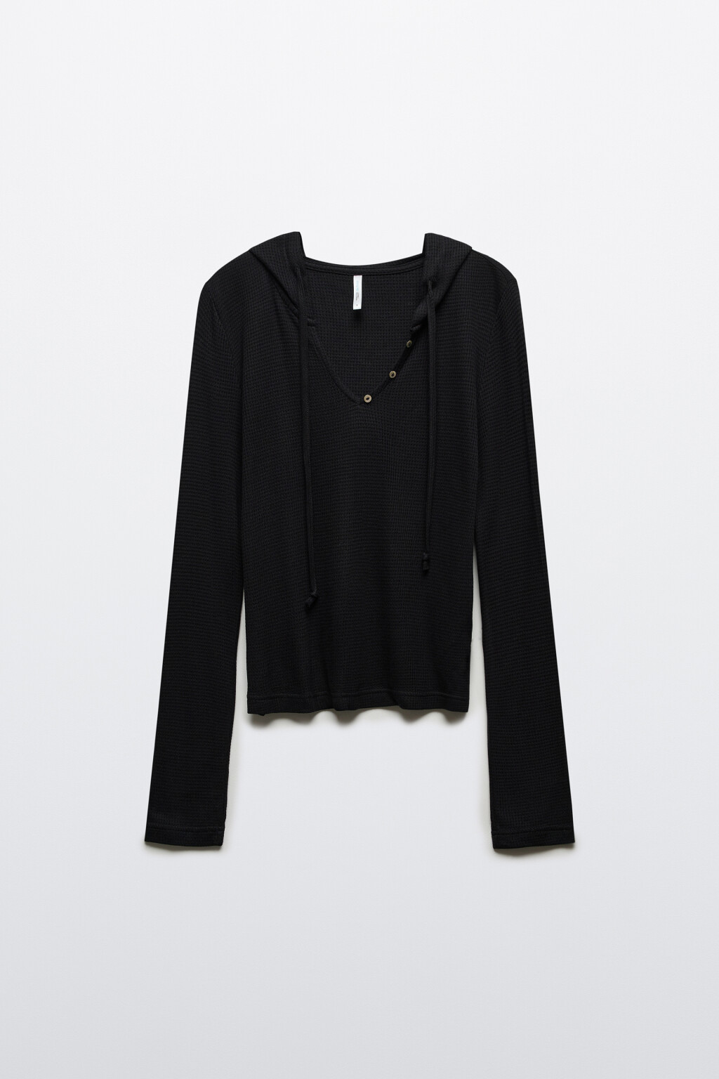 Лонгслив свободный на шнуровке с капюшоном - цвет черный - 1