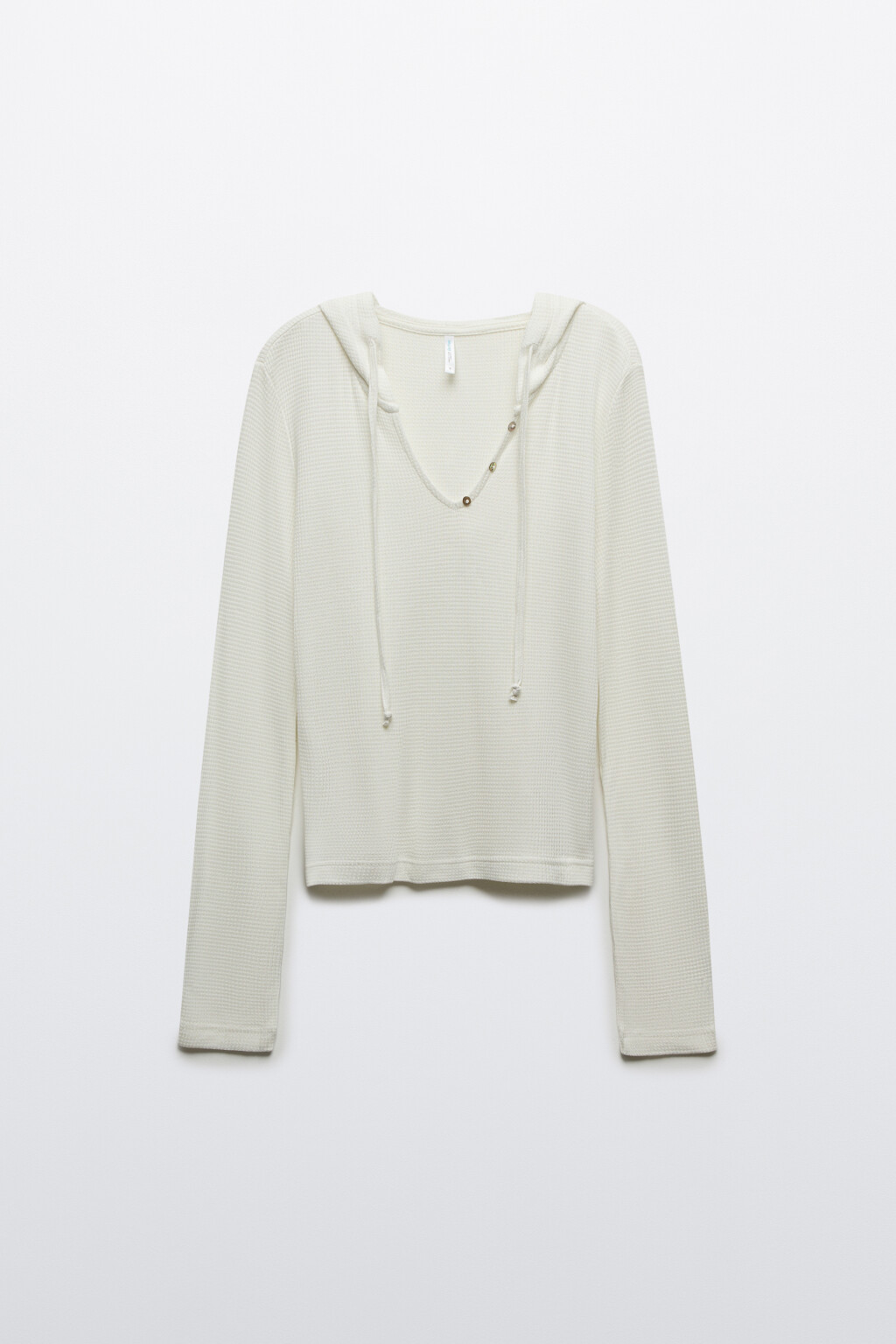 Лонгслив свободный на шнуровке с капюшоном - цвет молочный - 1