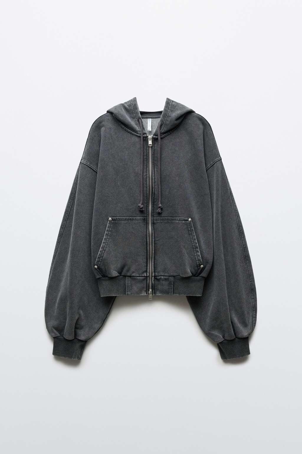 Худи-зипка oversize из футера с имитацией джинсы - цвет серый - 1