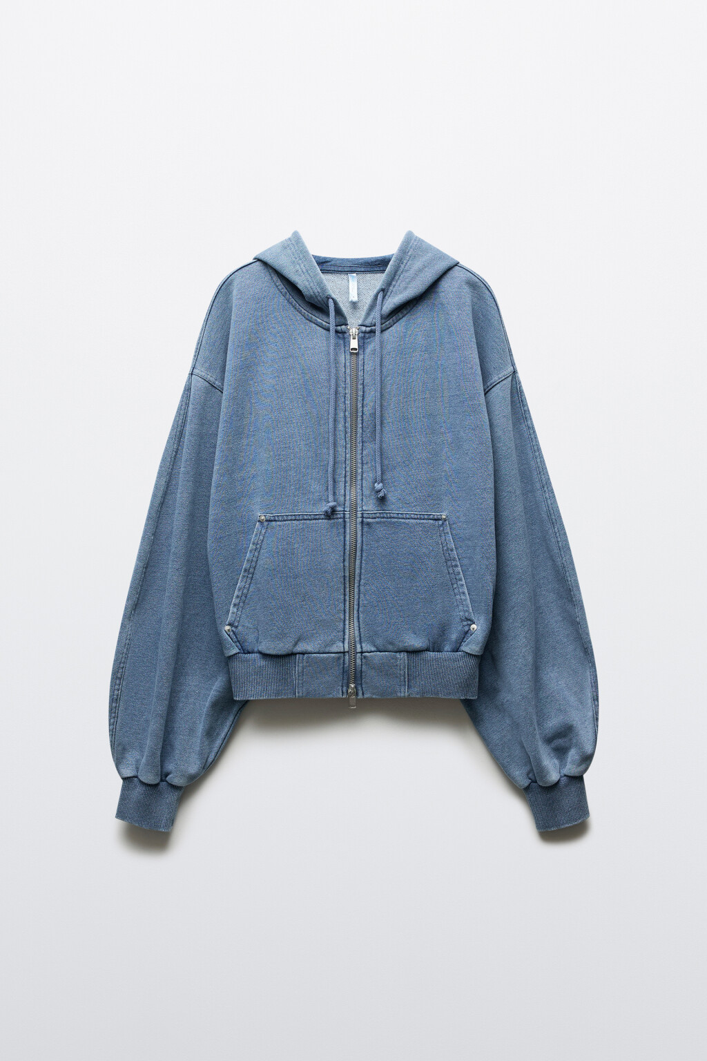 Худи-зипка oversize из футера с имитацией джинсы - цвет синий - 10