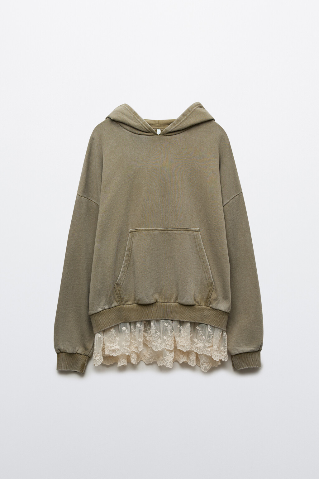 Худи с вареным эффектом и кружевом - цвет зеленый - 9