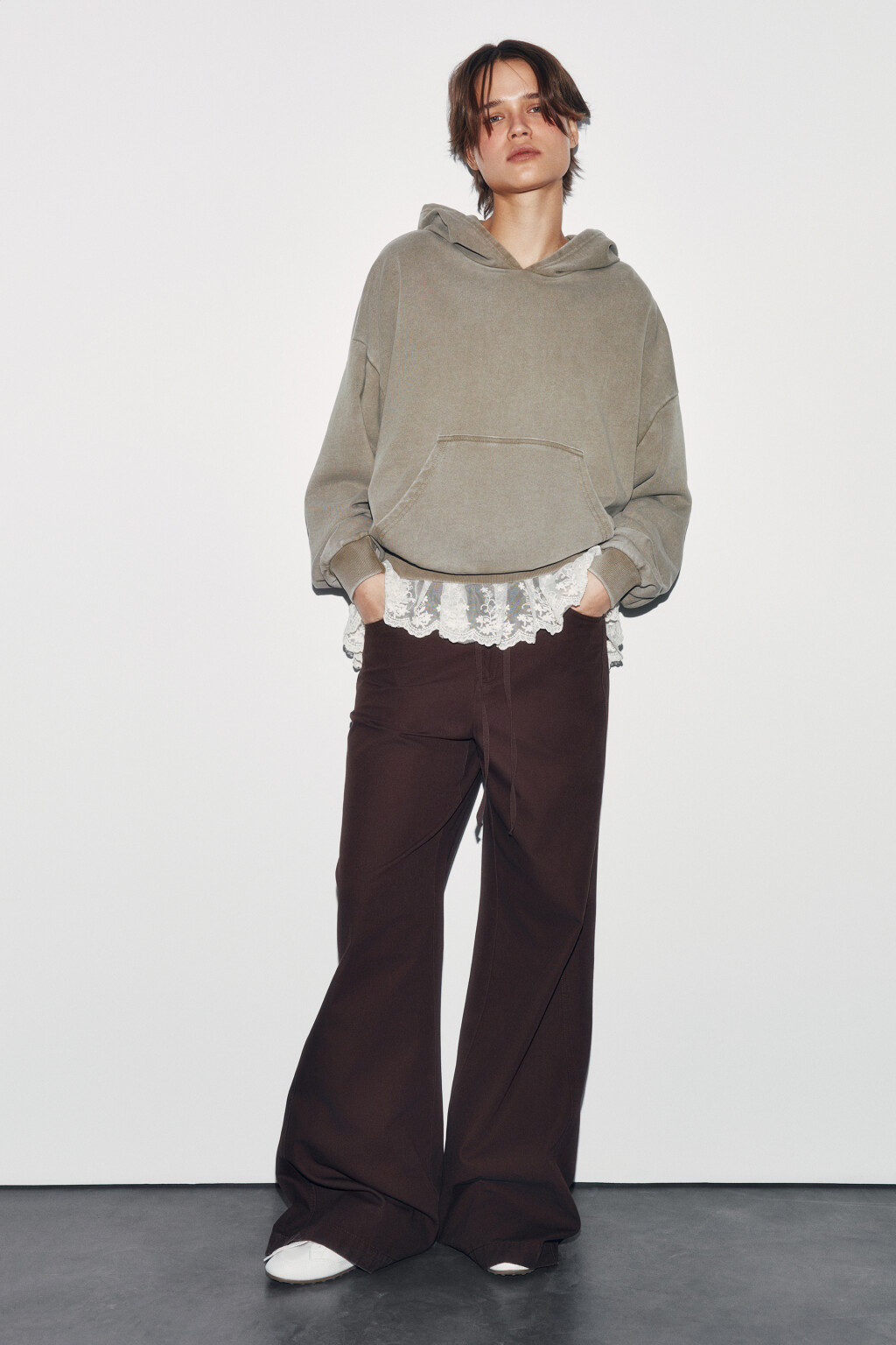 Худи с вареным эффектом и кружевом - цвет зеленый - 5