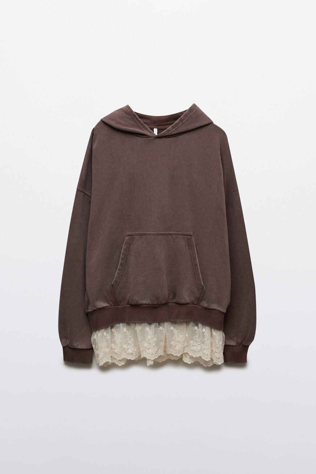 Худи с вареным эффектом и кружевом - цвет коричневый - 8