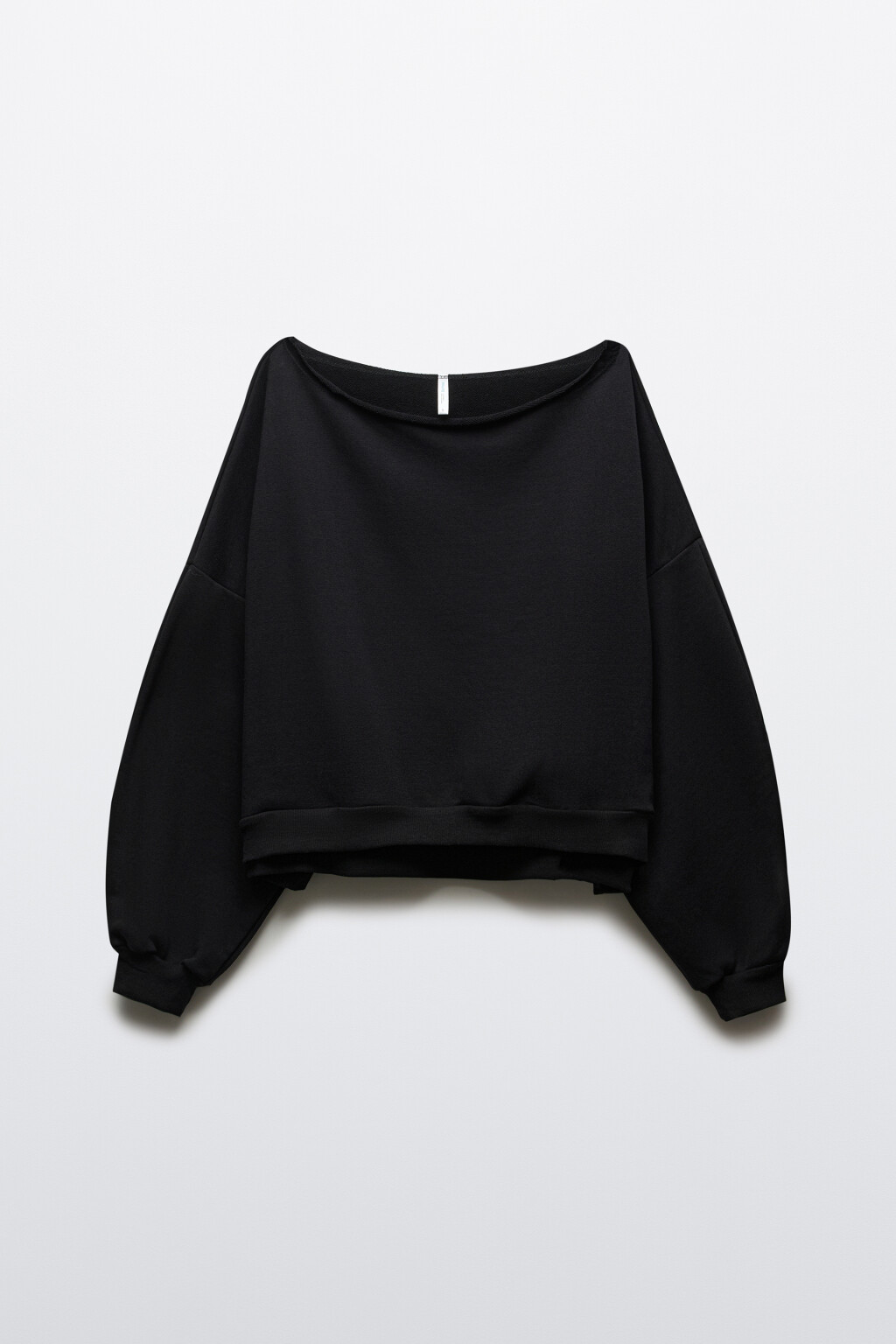 Лонгслив с пышными рукавами на одно плечо - цвет черный - 1