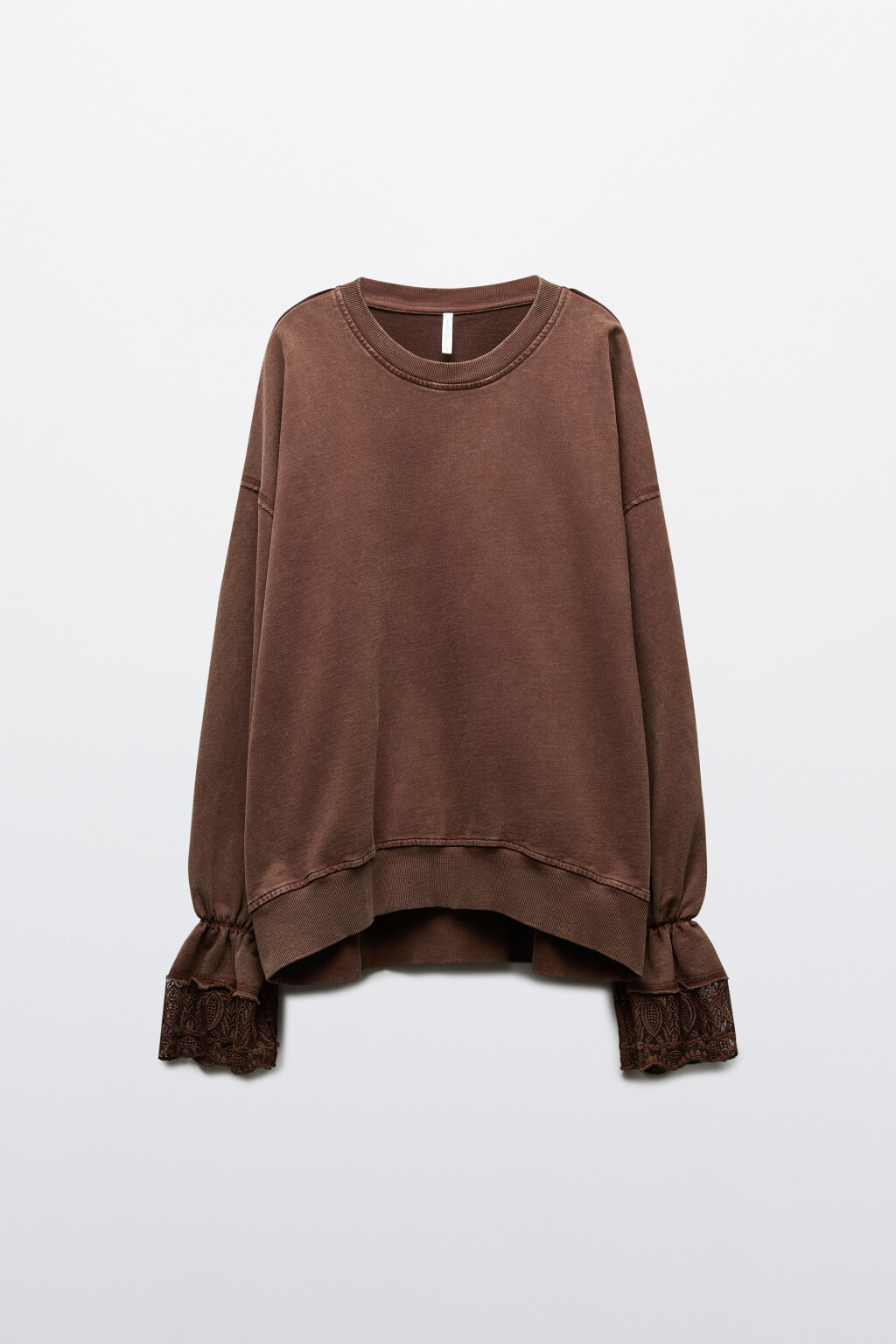 свитшот из футера с кружевными манжетами - цвет коричневый - 8