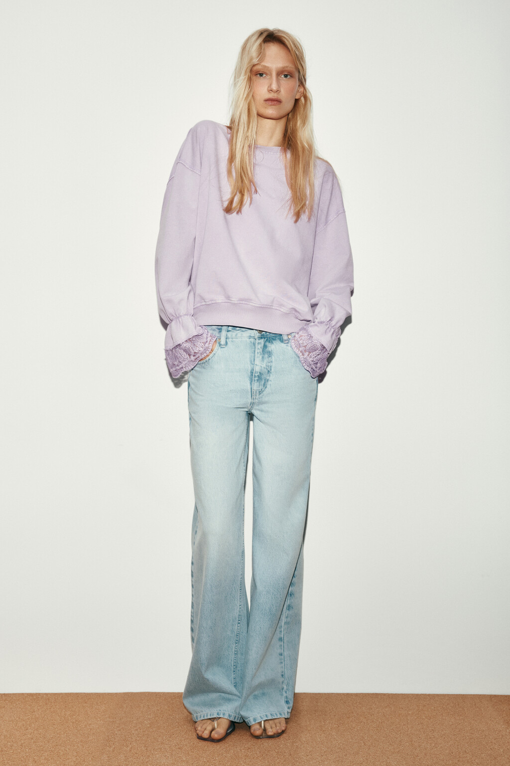 свитшот из футера с кружевными манжетами - цвет сиреневый - 5