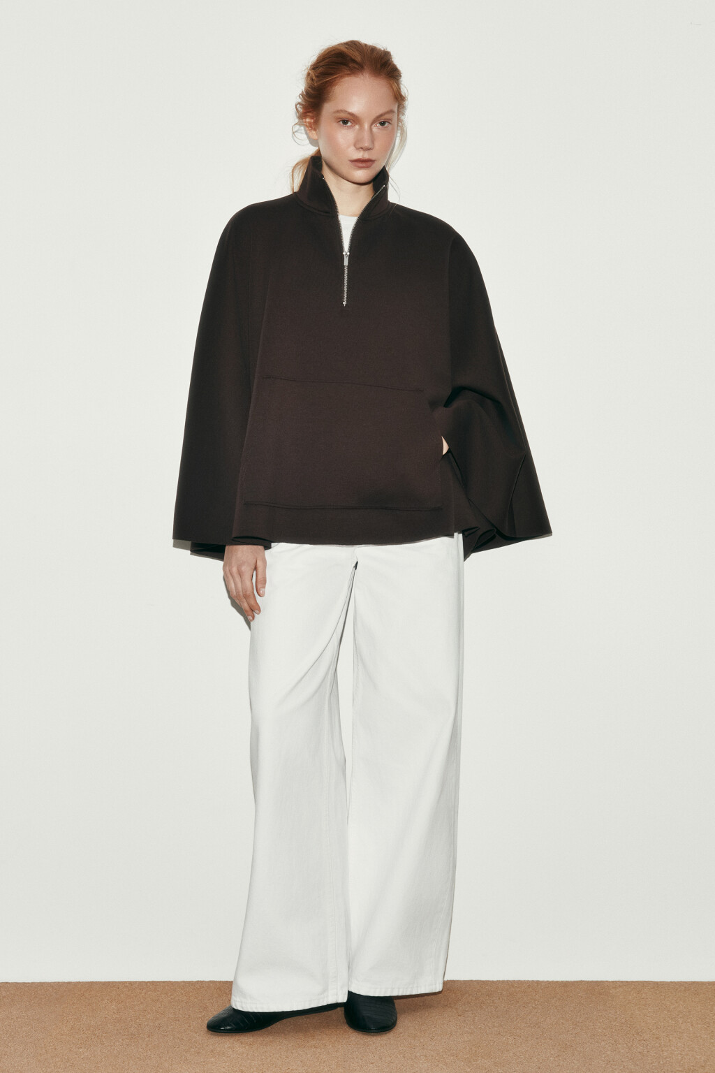 Свитшот-пончо на молнии с воротником-стойкой - цвет коричневый - 5