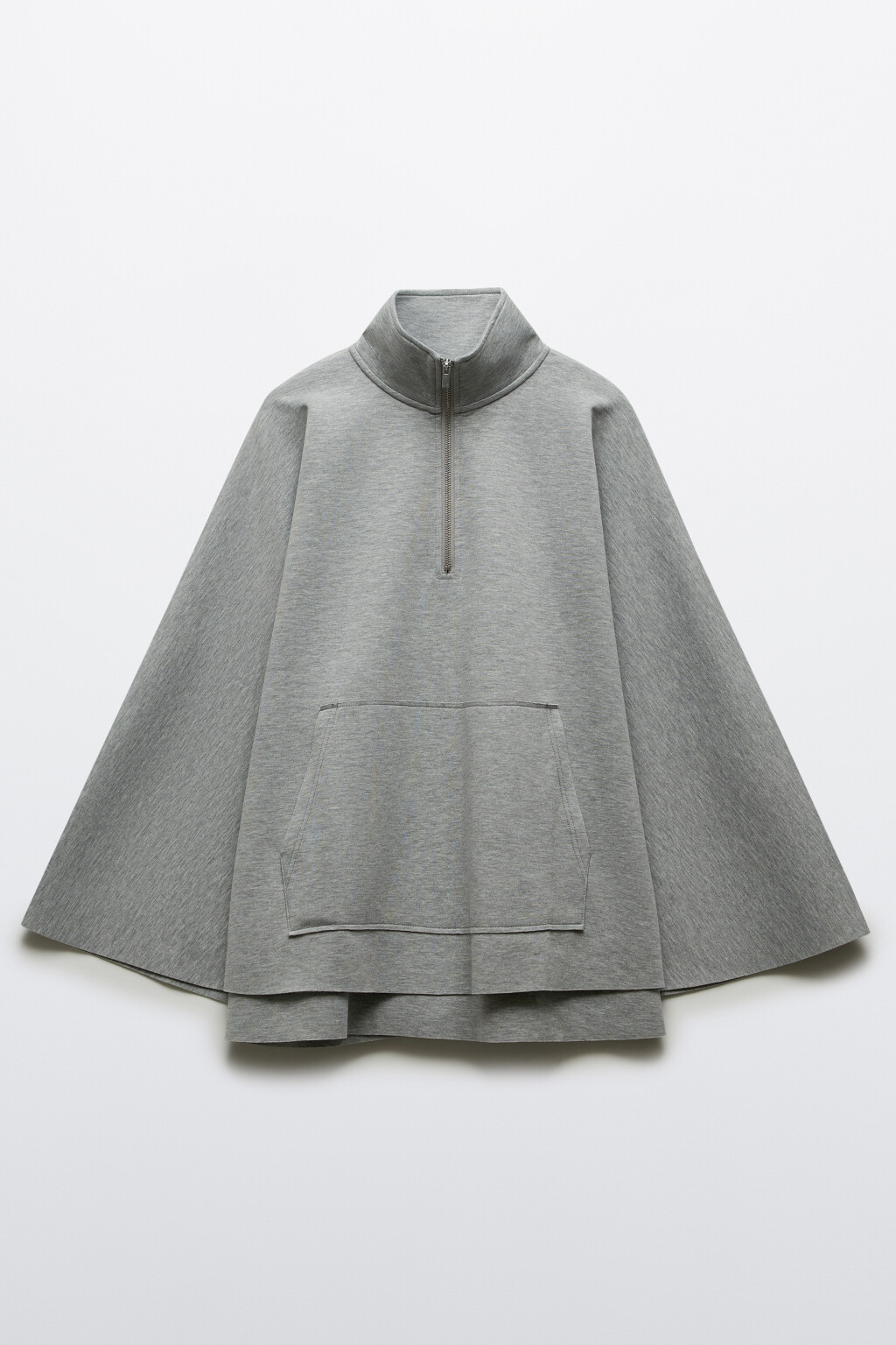 Свитшот-пончо на молнии с воротником-стойкой - цвет серый - 1